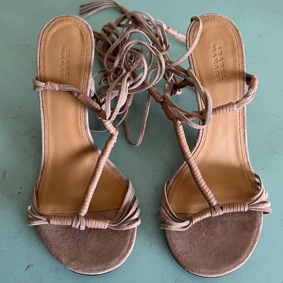 Isabel Marant Arja Brown Leather Lace Up Suede Heels Sandals 37 New $990 - Picture 2 of 16